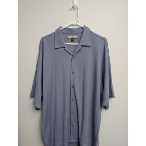 C6 Tommy Bahama Mens Shirt Blue Striped Button Down Short Sleeve Size L Silk